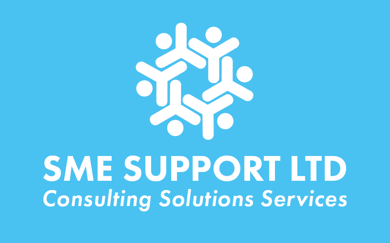 SME Support Logo White on Blue